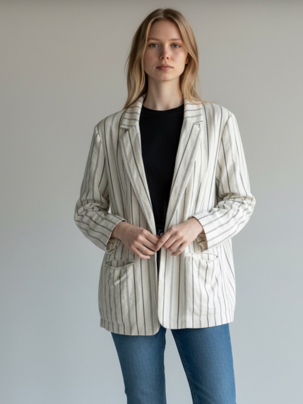 Old Navy Cream and Black Striped Blazer